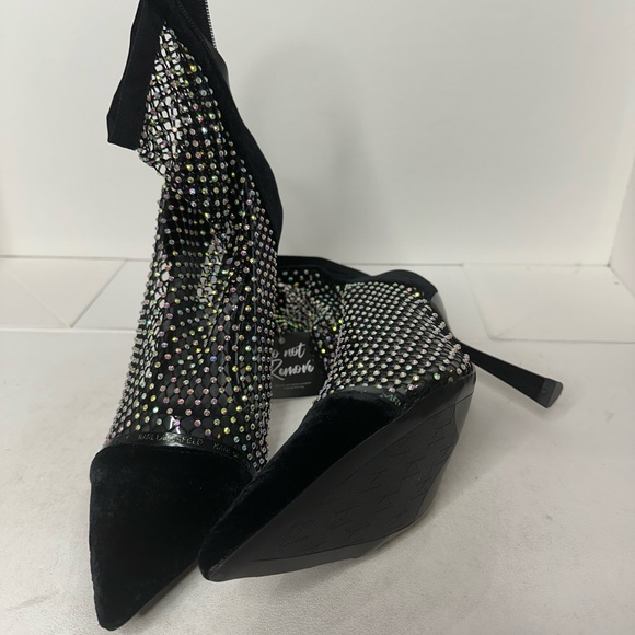 Karl Lagerfeld Mid Log Boot Pandara II Blk Net Textile W/Silver Women’s Size 7 - Picture 4 of 6